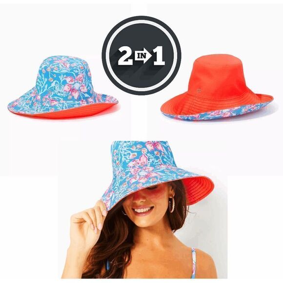 🌺 LILLY PULITZER Women's Reversible Floral UPF 50+ Coverage Canvas Sun Hat NWT - Picture 2 of 14